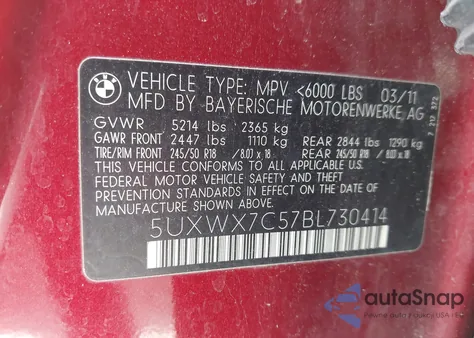 2011 BMW X3 xDrive35I из США, поврежденный, VIN 5UXWX7C57BL730414